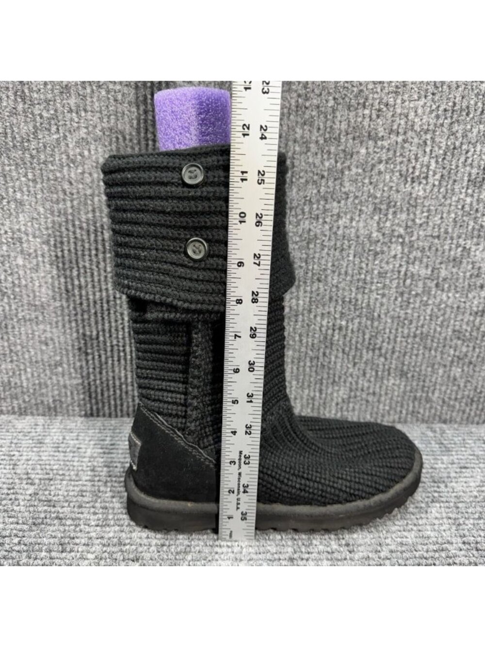 UGG Australia Classic Cardy Knit Boots Womens 7 Black Foldover Tall Sweater 5819 - Picture 4 of 11